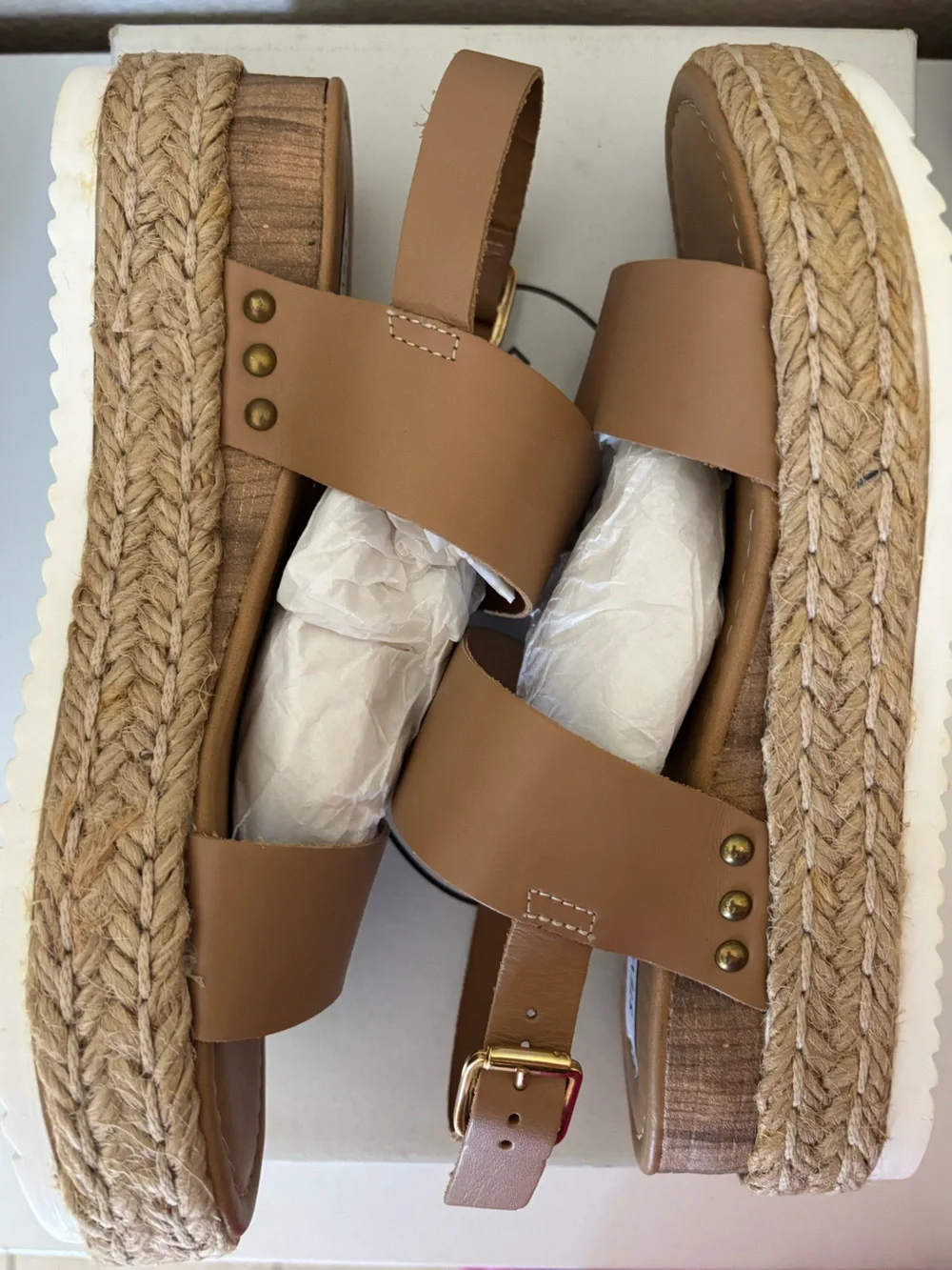 Steve Madden CICI Nude Leather Espadrille Wedge Sandals - Size 8 (NWT)